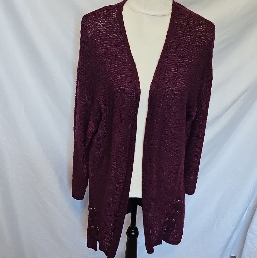 Terra Sky Women's Burgundy Open-Front Long Sleeve Sweater Size  OX/14W